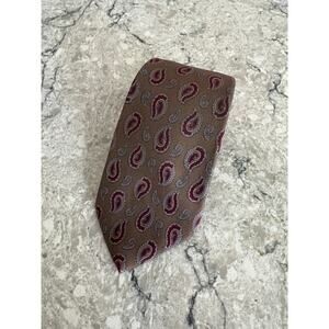 Boston Trader's Men's 100% Silk Neck Tie Brown w Red Paisley Print JL